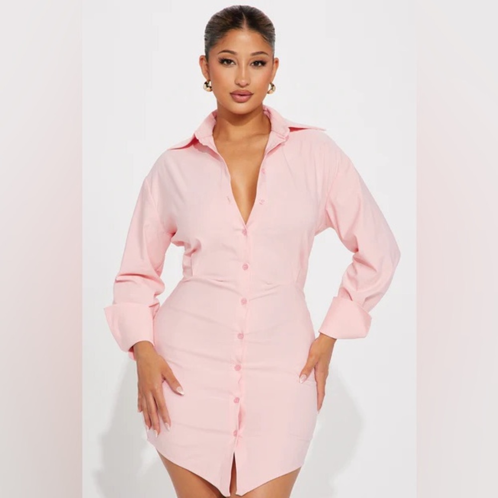 Fashion Nova Light Pink Button-Front Shirt Dress-Kentucky Derby Ready
